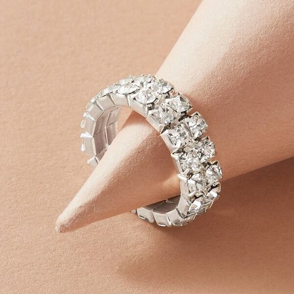 

1pc Rhinestone Decor Ring, Silver