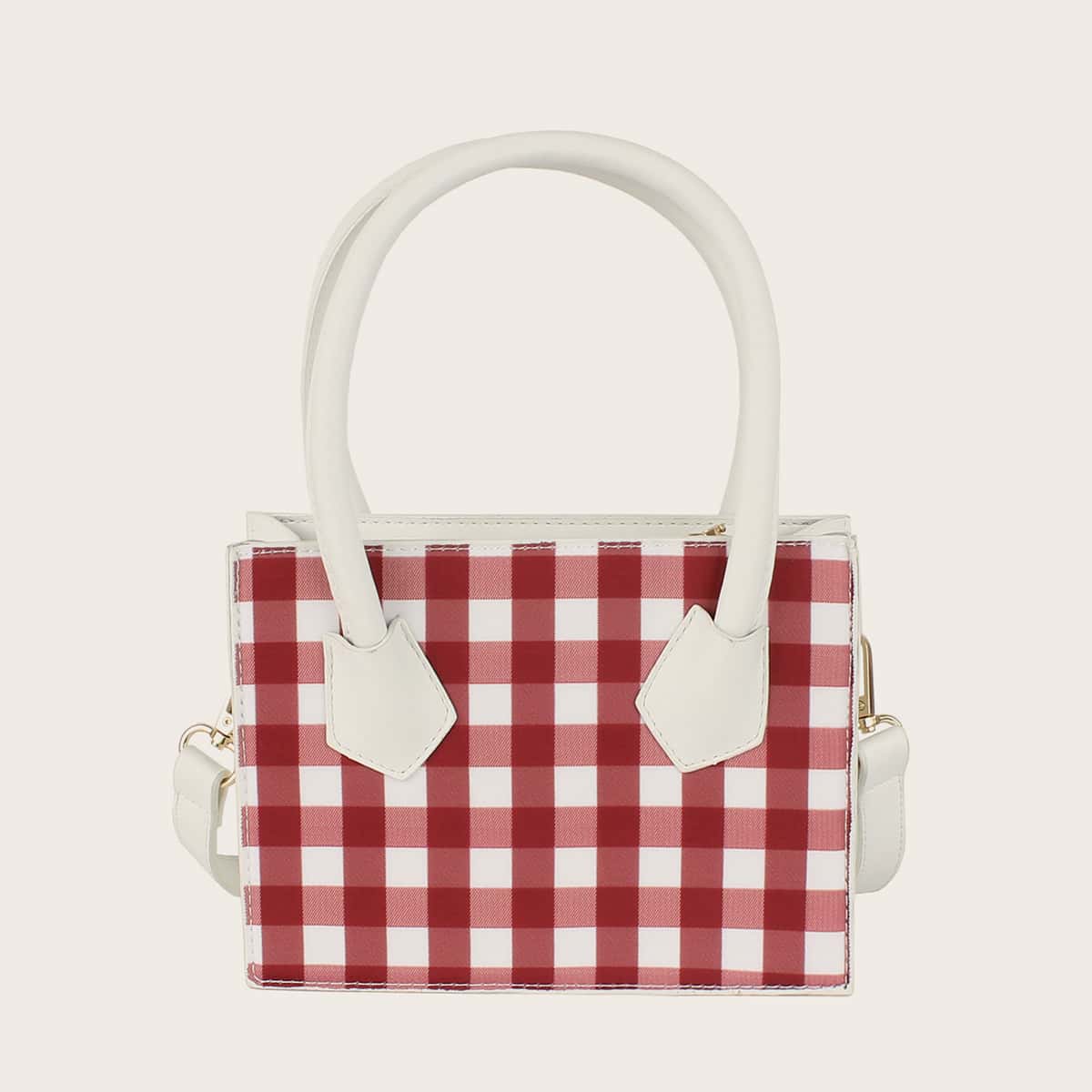 

Gingham Satchel Bag, Red