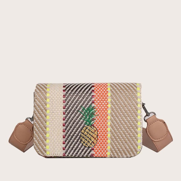 

Braided Pineapple Graphic Flap Crossbody Bag, Multicolor