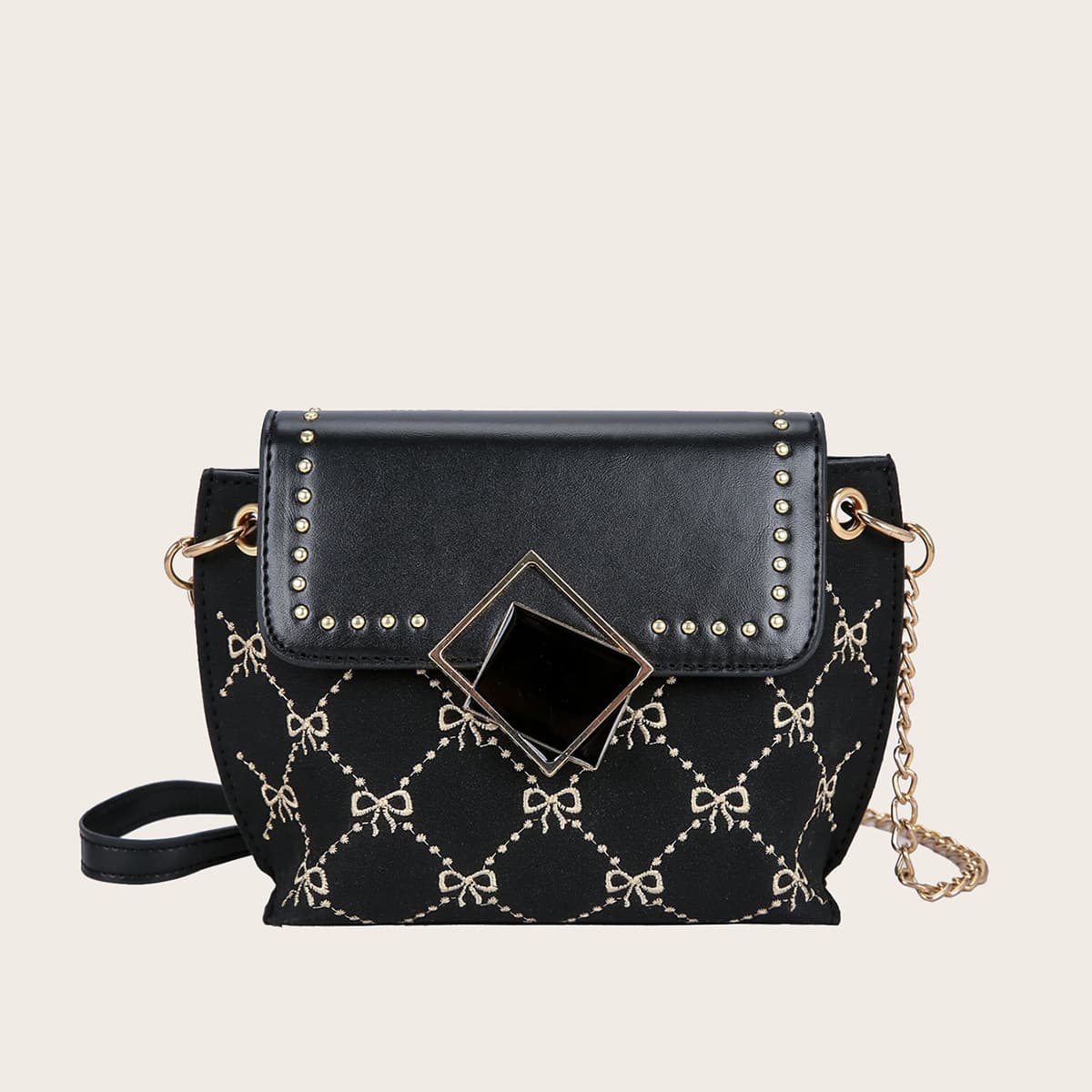 

Bow Graphic Flap Crossbody Bag, Black