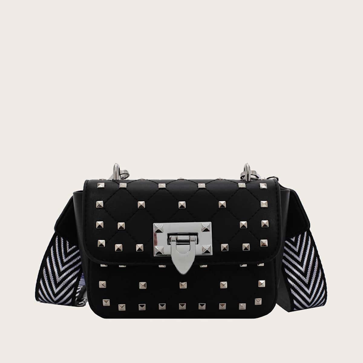 

Studded Decor Flap Crossbody Bag, Black