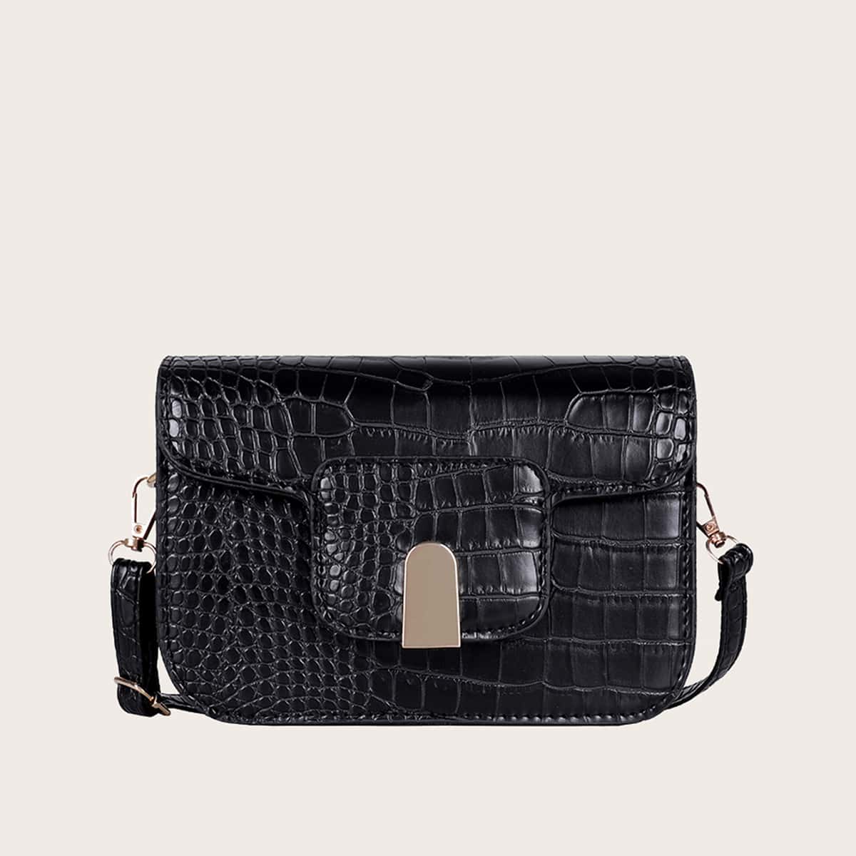 

Croc Embossed Flap Crossbody Bag, Black