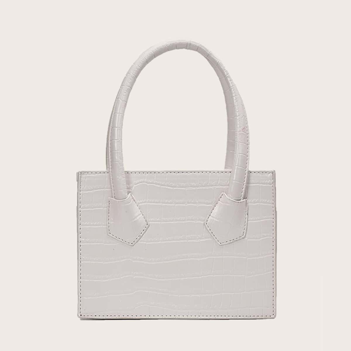 

Croc Embossed Satchel Bag, White