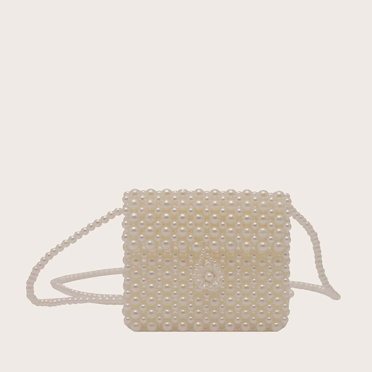 

Mini Allover Faux Pearl Crossbody Bag, White
