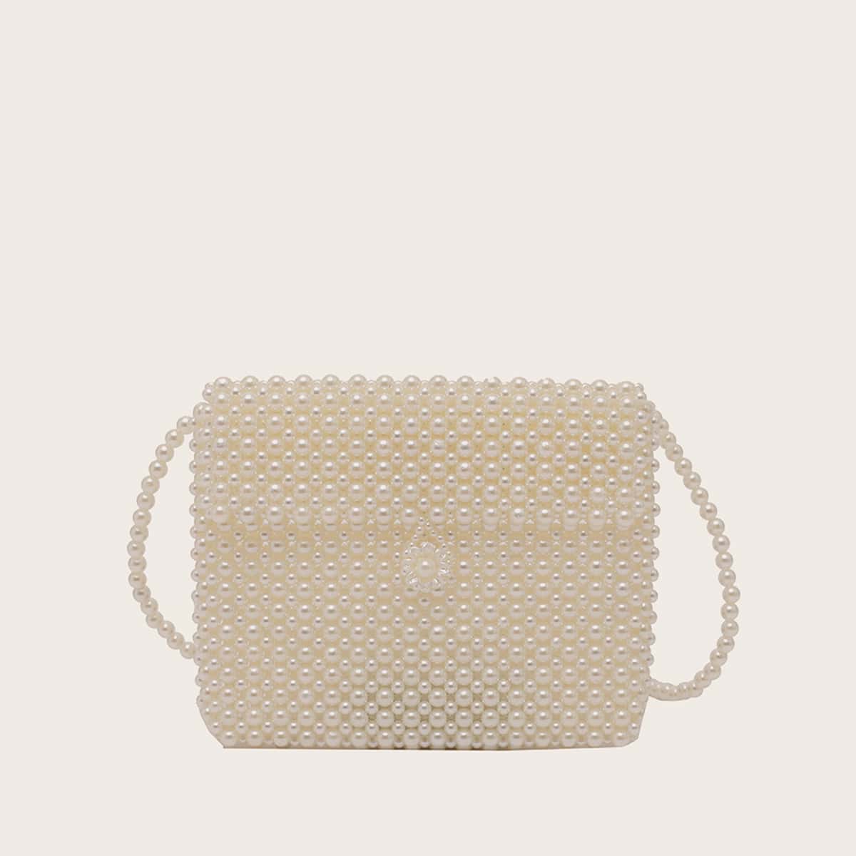 

Allover Faux Pearl Crossbody Bag, White
