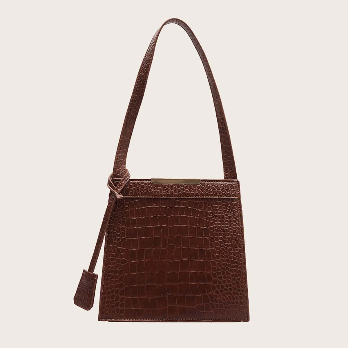 

Croc Embossed Tote Bag, Brown
