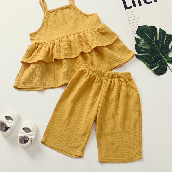 

Toddler Girls Ruffle Hem Cami Top With Pants, Yellow
