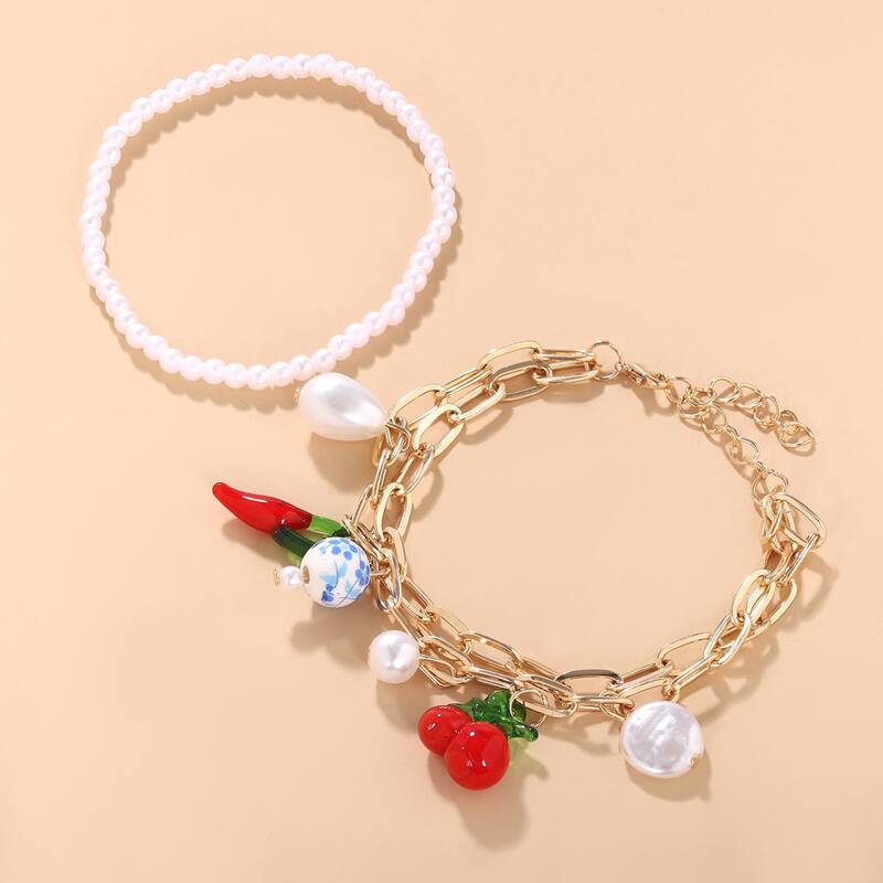 

Faux Pearl & Fruit Decor Bracelet, Multicolor