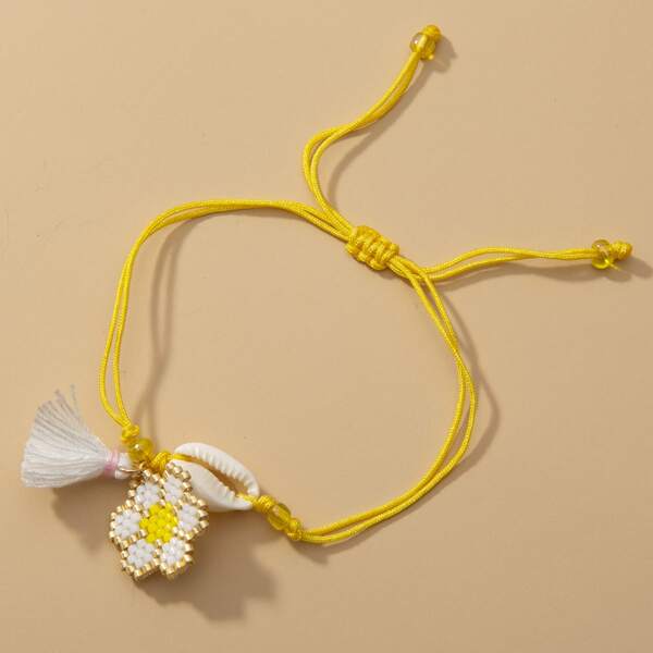 

Flower Decor String Bracelet, Yellow