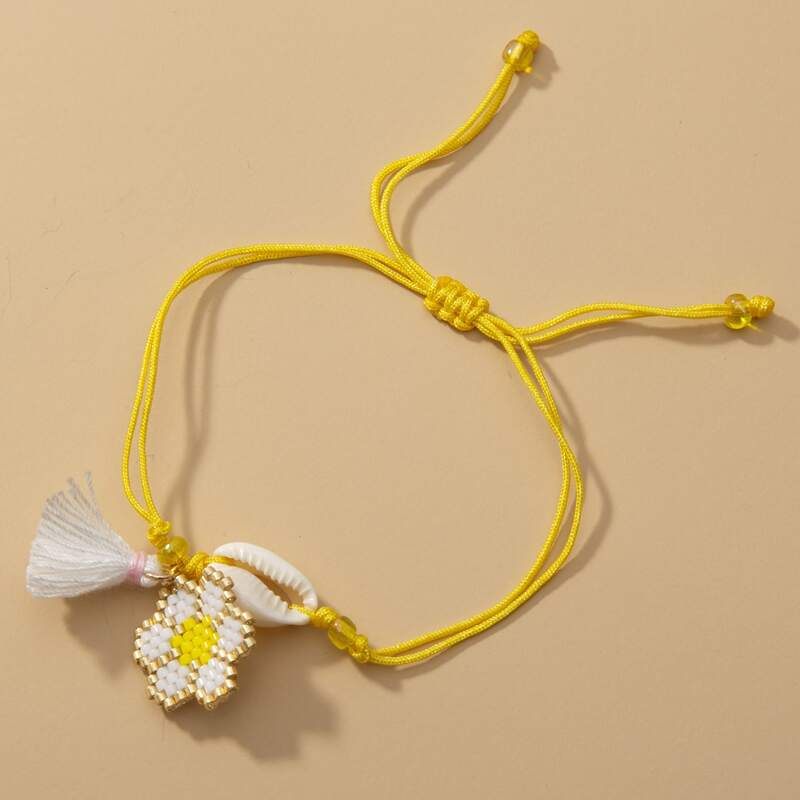 

Flower Decor String Bracelet, Yellow