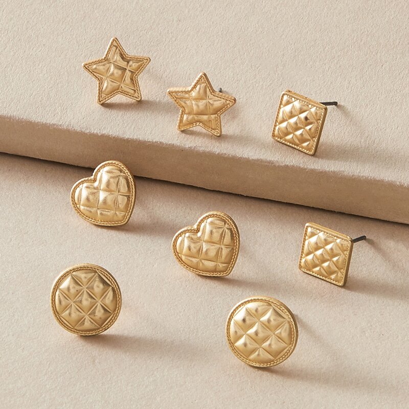 

Textured Geometric Shaped Stud Earrings, Gold