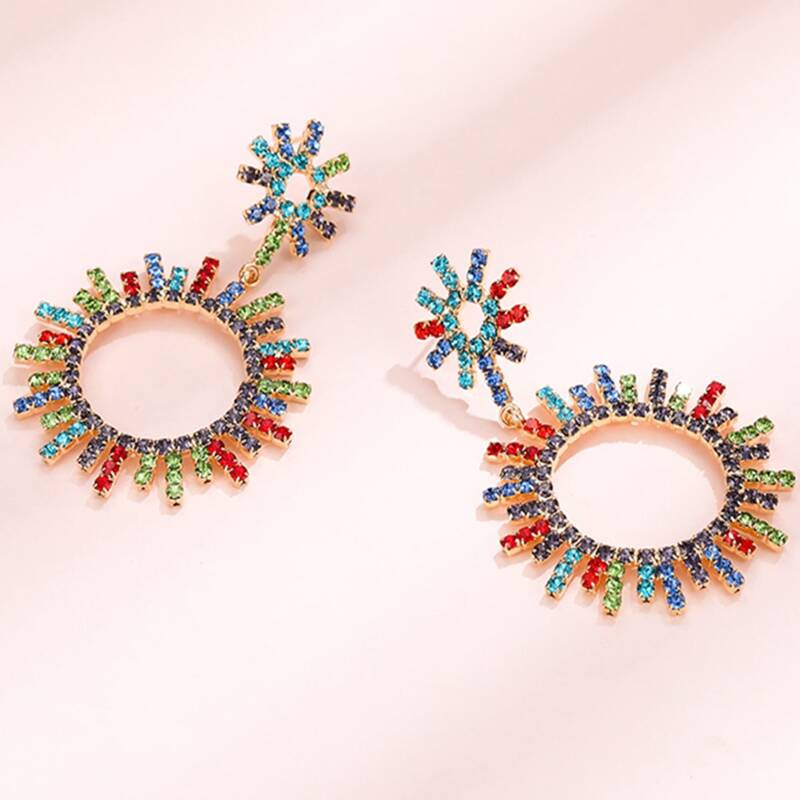 

Colorful Rhinestone Engraved Drop Earrings, Multicolor