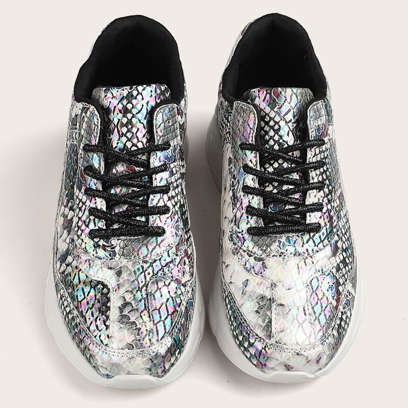 

Lace-up Front Snakeskin Low Top Sneakers, Multicolor