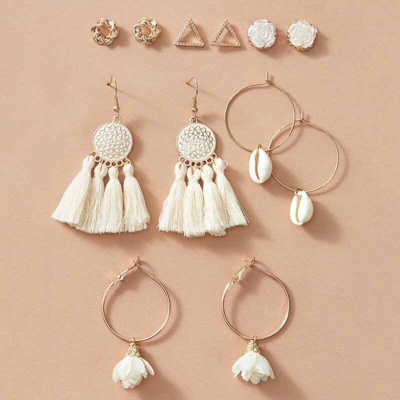 

Shell & Tassel Decor Earring Sets, Multicolor