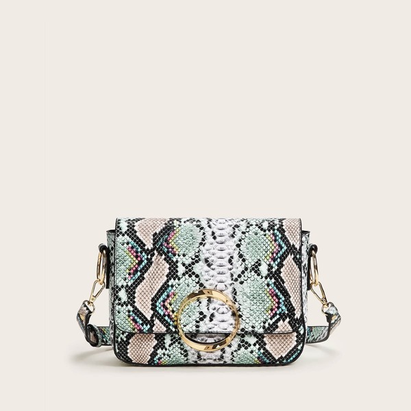 

Snakeskin Flap Tote Bag, Multicolor