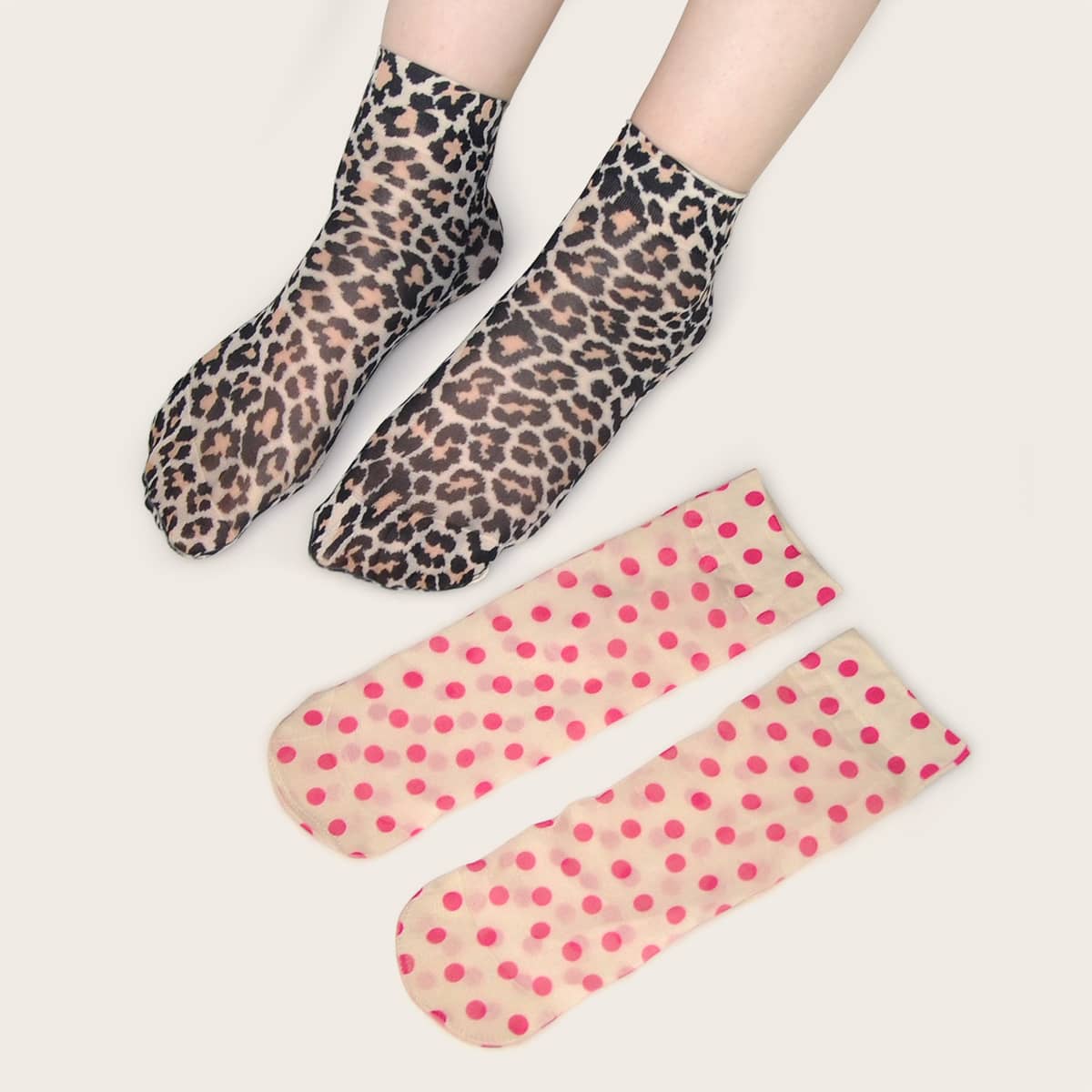 

Leopard Pattern Socks, Multicolor