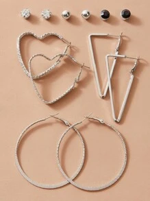 Rhinestone Heart Earrings Set - Multicolor - View 1