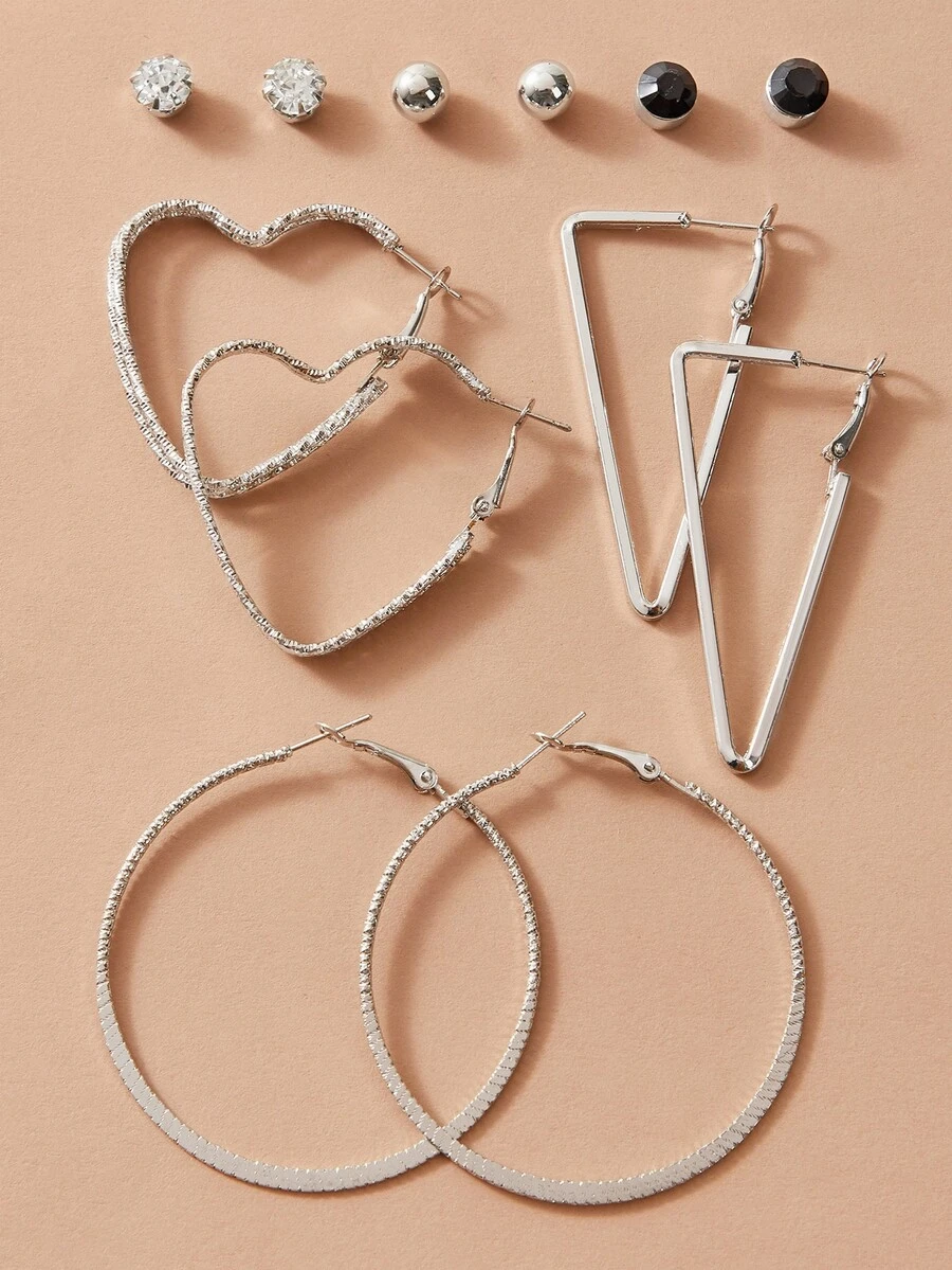 Rhinestone Heart Earrings Set - Multicolor - View 1
