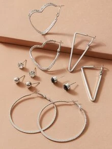 Rhinestone Heart Earrings Set - Multicolor - View 2