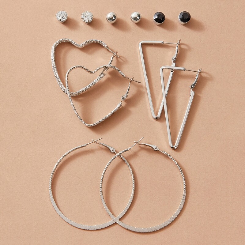 

Rhinestone Heart Earrings Set, Multicolor