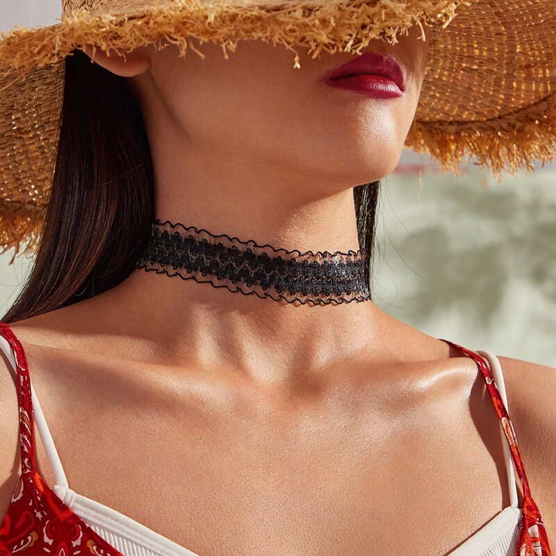 

1pc Contrast Lace Choker, Black