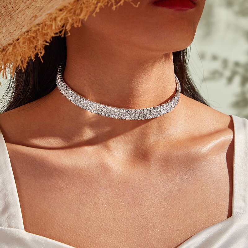 

1pc Rhinestone Decor Choker, Silver