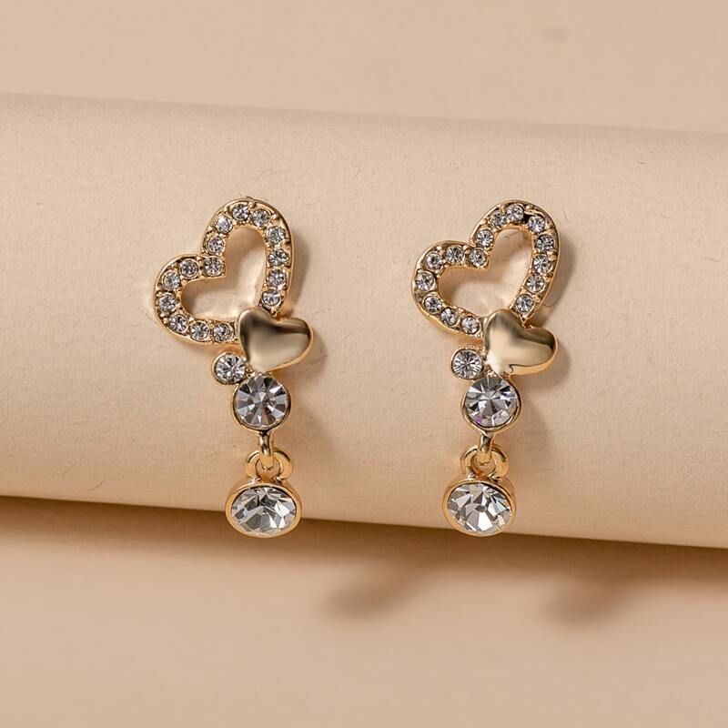

Rhinestone Heart Drop Earrings, Gold