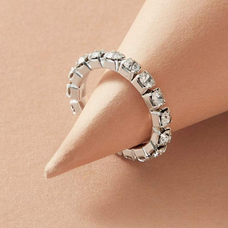 

1pc Rhinestone Decor Ring, Silver