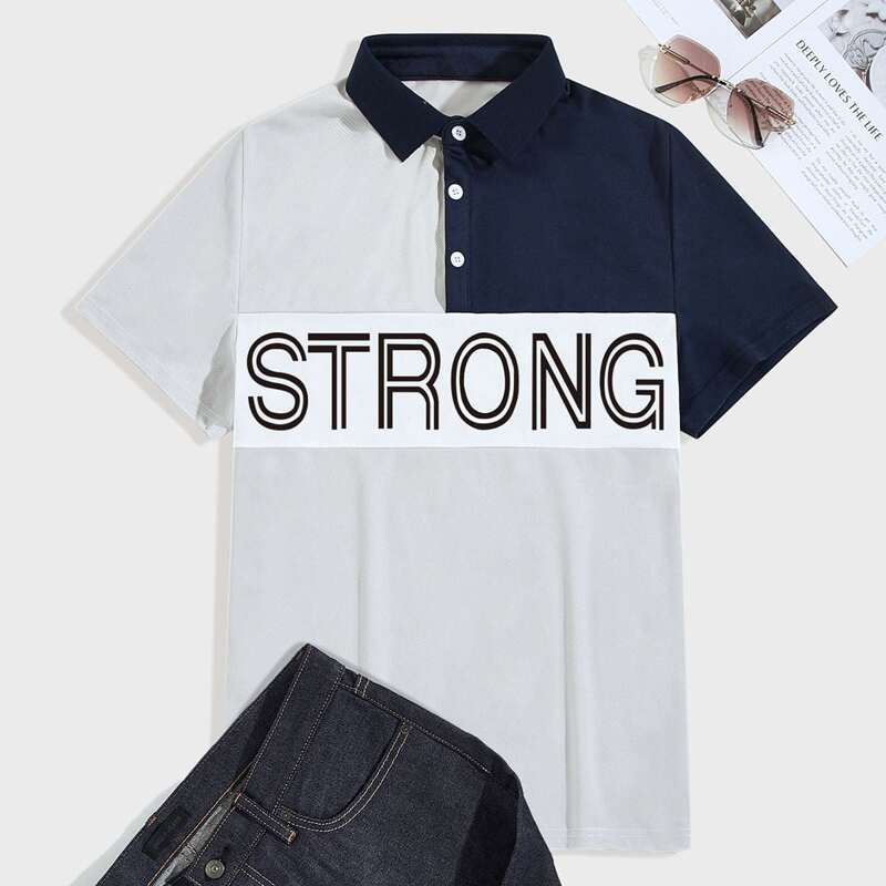 

Guys Letter Graphic Colorblock Polo Shirt, White