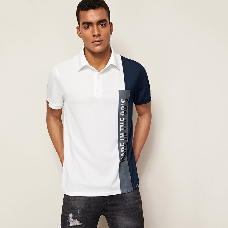 

Guys Slogan Graphic Colorblock Polo Shirt, White