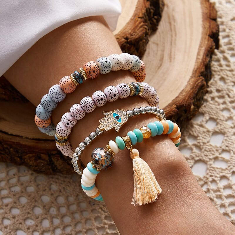 

4pcs Hand & Eye Decor Beaded Bracelet, Multicolor