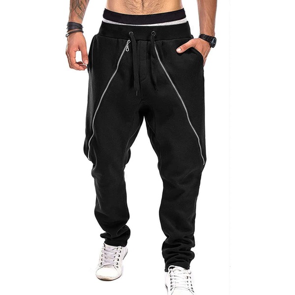 

Men Zip Detail Drawstring Waist Sweatpants, Black