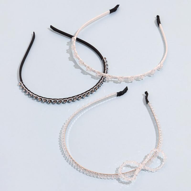 

3pcs Beaded Hair Hoop, Multicolor