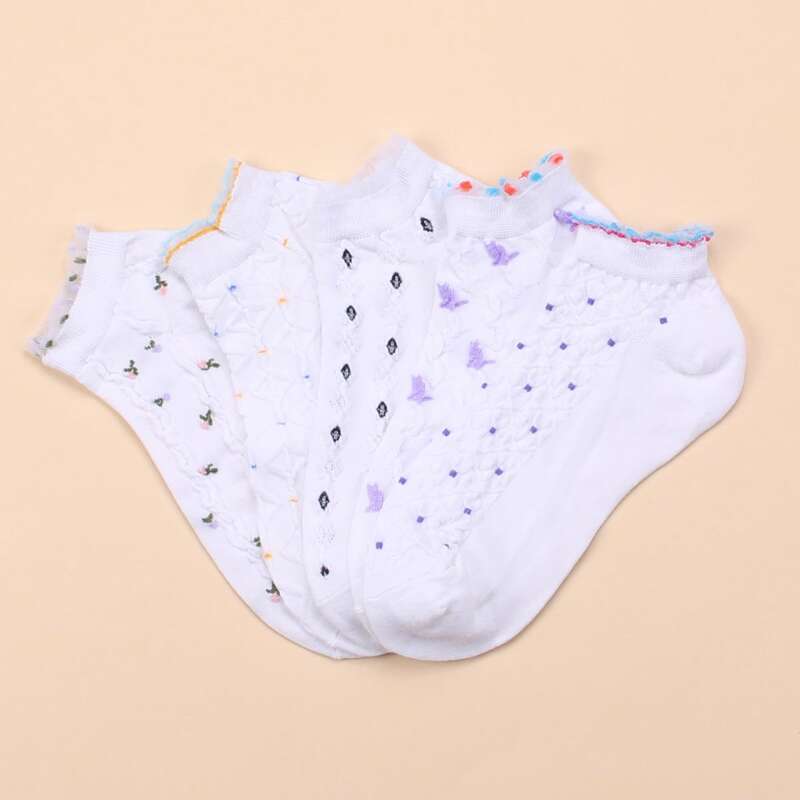 

5pairs Embroidered Detail Socks, White