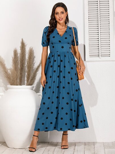 Polka Dot Surplice Front Dress