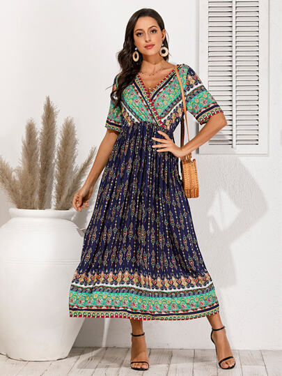 Tribal Print Surplice Front Dress