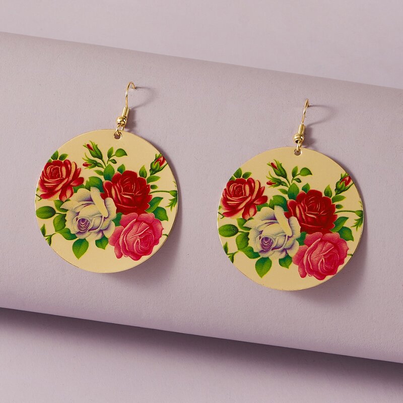 

Rose Pattern Drop Earrings, Multicolor