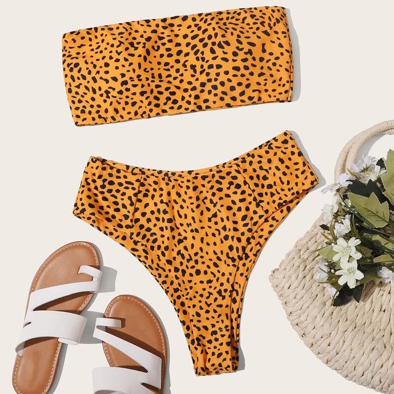 

Dalmatian Bandeau High Waisted Bikini Swimsuit, Multicolor