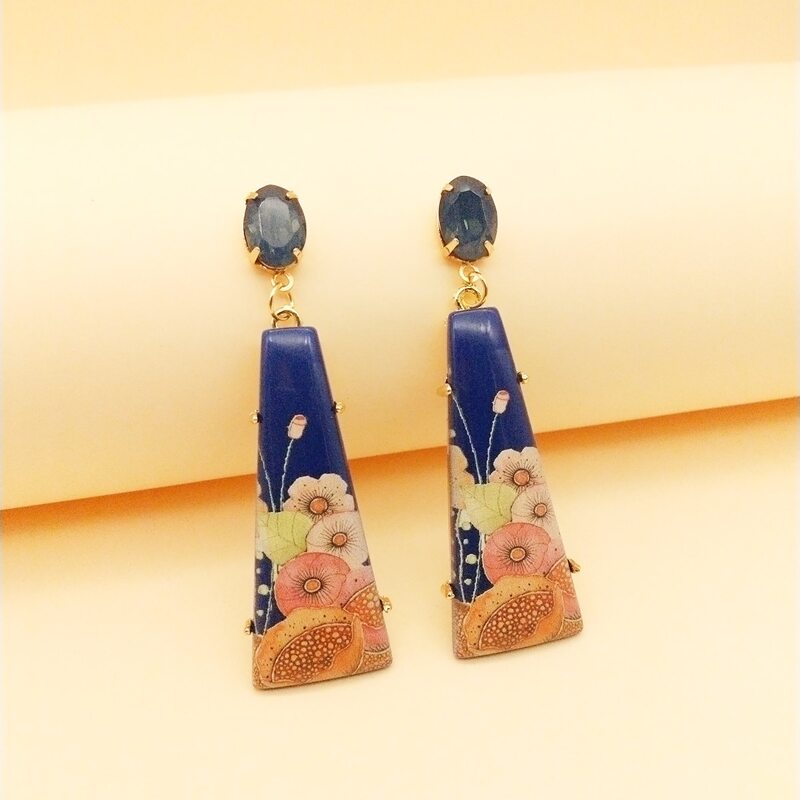 

Flower Pattern Geometric Drop Earrings, Multicolor