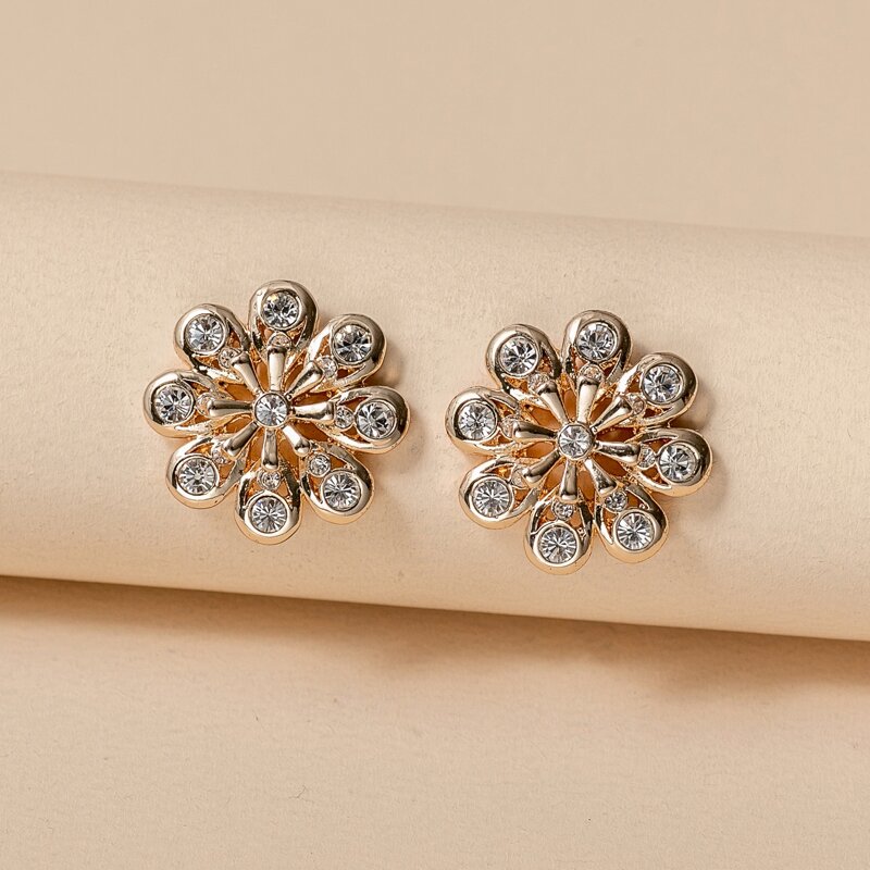 

Rhinestone Flower Stud Earrings, Gold