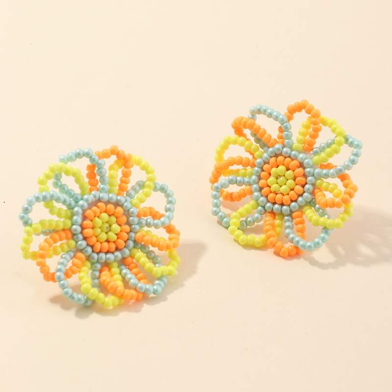 

Bead Flower Design Earrings, Multicolor