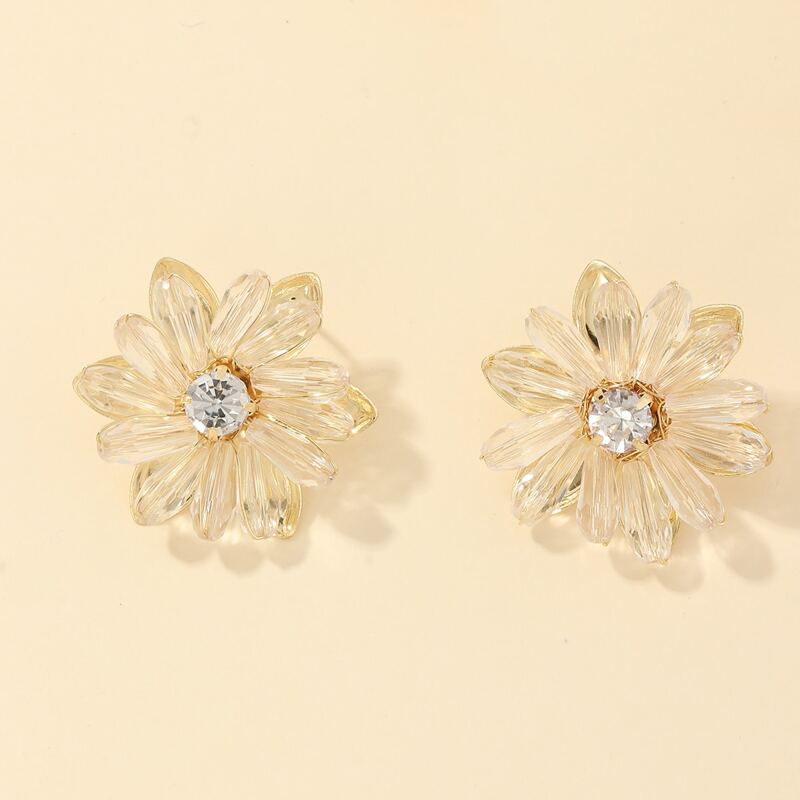 

Rhinestone Flower Decor Earrings, White