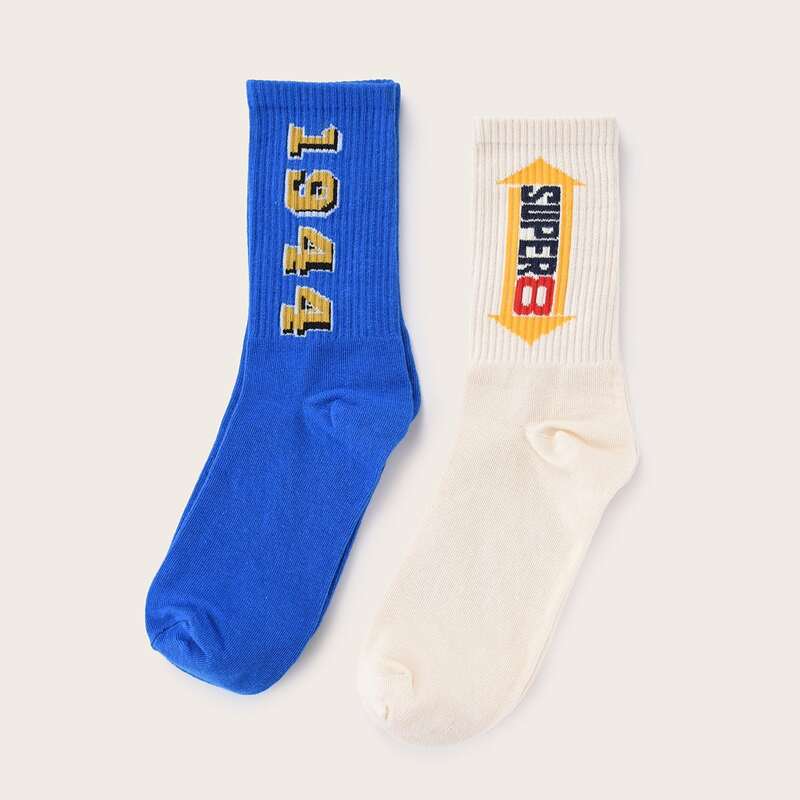 

2pairs Guys Number Pattern Socks, Multicolor