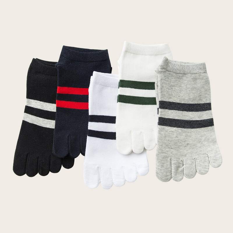 

5pairs Guys Striped Pattern Split Toe Socks, Multicolor