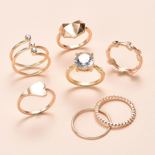 

Gemstone Engraved Ring Set, Gold