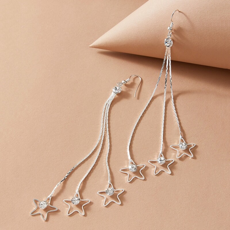 

Rhinestone Star Drop Earrings, Silver
