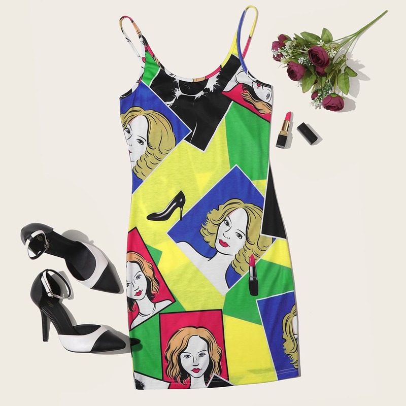 

Pop Art Print Cami Dress, Multicolor