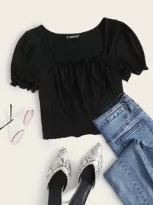 SHEIN Qutie Ruched Bust Frill Trim Tee