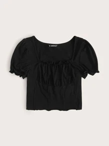 SHEIN Qutie Ruched Bust Frill Trim Tee