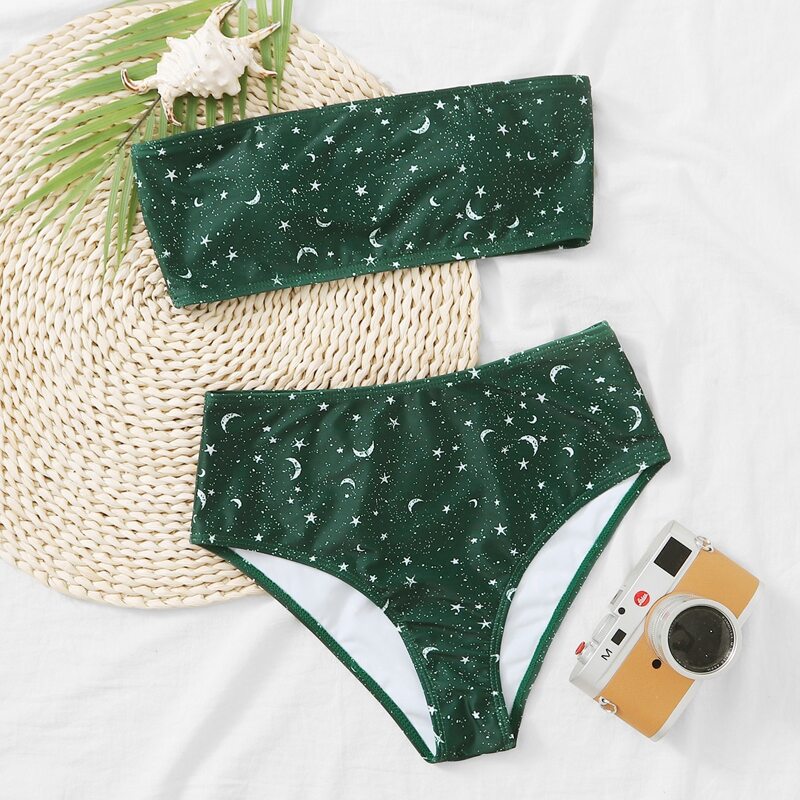 

Galaxy Print Bandeau Bikini Swimsuit, Multicolor